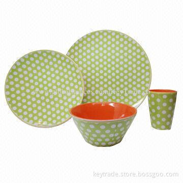 Fine stoneware 16pc color glazed dinner set in coupe shape with multiple colors